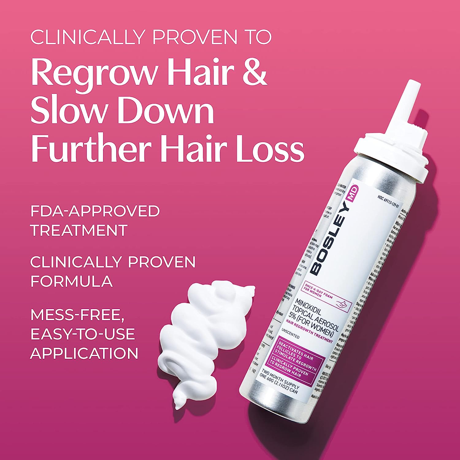 Bosley MD Women's Extra Strength Minoxidil %5 Topical Foam 2 Month Supply, 2-oz size - Reverse Generation Established in 2008