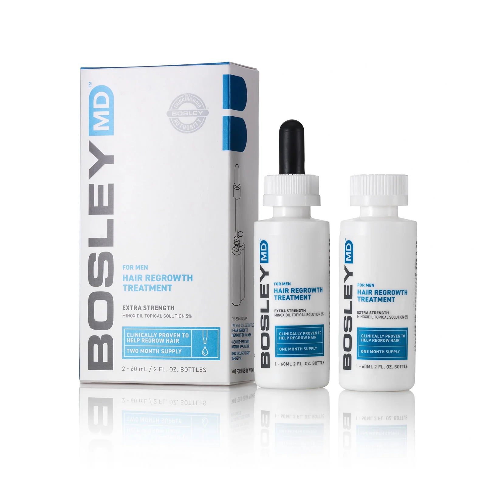 Bosley MD Men's Hair Regowth Treatment 5% Dropper x 2 , 2- oz - Reverse Generation Established in 2008